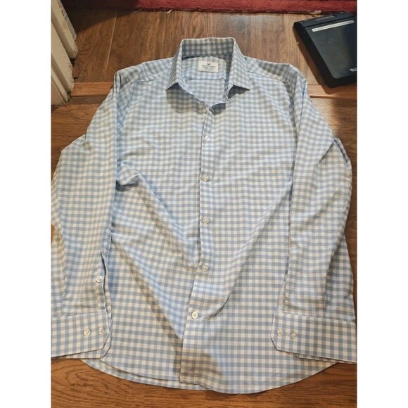 Mizzen+Main Shirt Mens XL Blue Gingham Check Performance Stretch Trim Fit Button - Picture 1 of 7